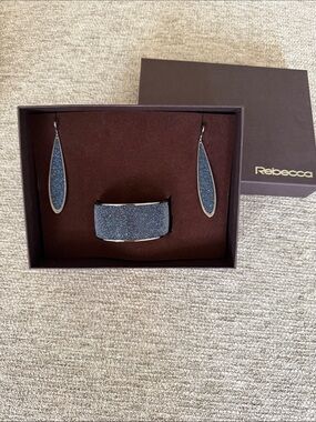 Rebecca Blue Glitter Teardrop Earrings & Cuff Set
